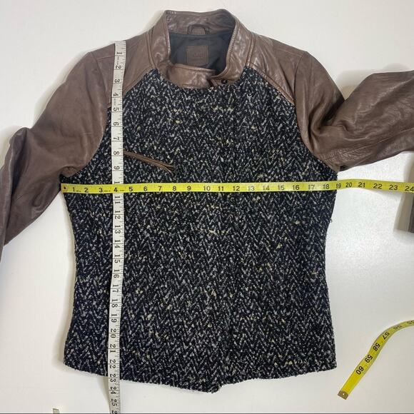 Gap Brown Leather Boucle Tweed Moto Jacket M - Picture 3 of 12